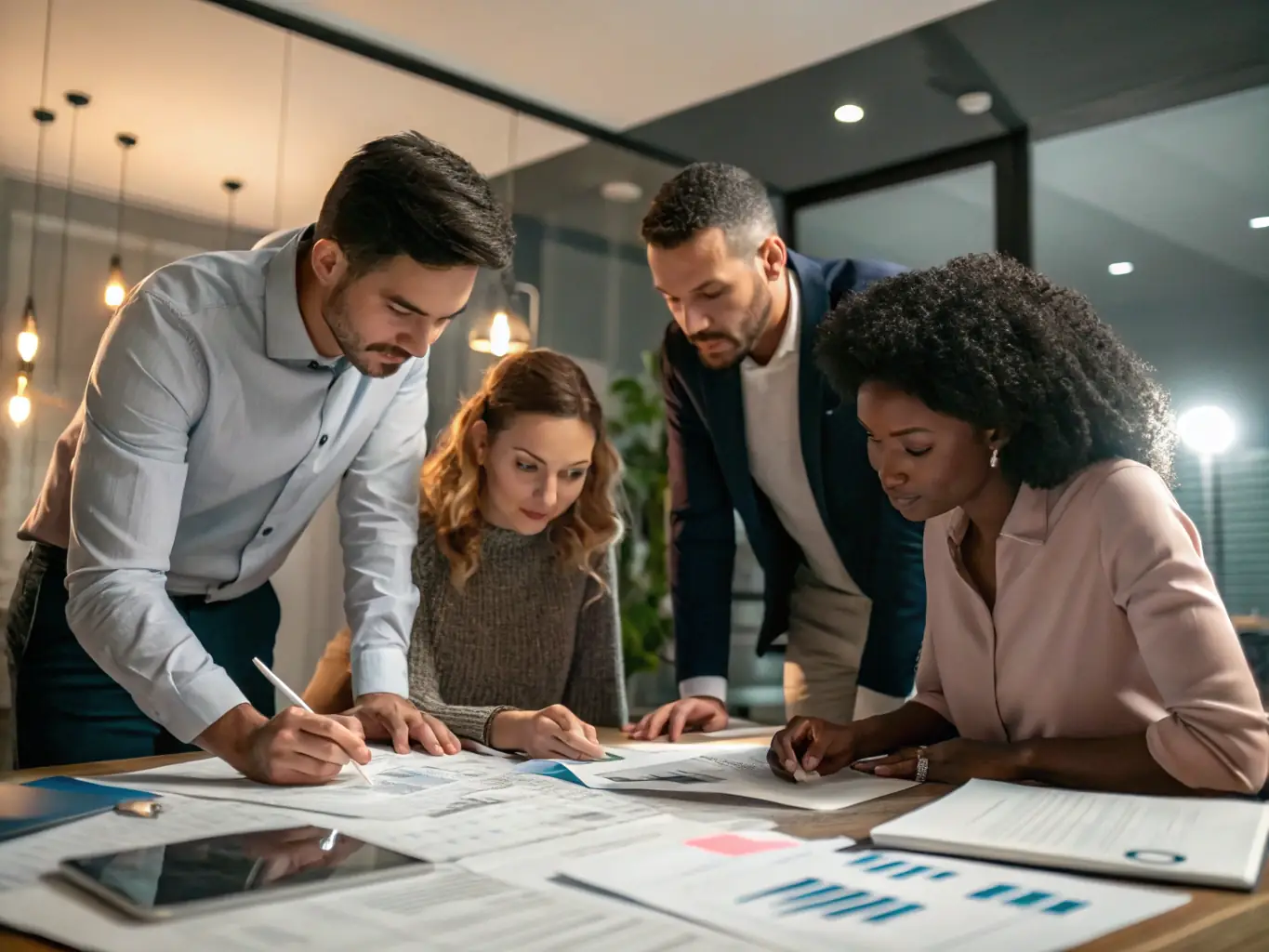 An image representing a successful accounting business, showcasing growth charts, financial reports, and a team celebrating achievements.